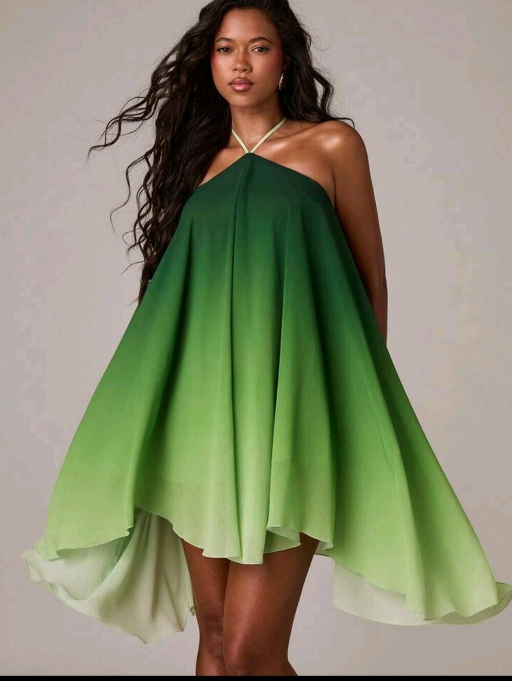 Women's Sexy Halter A-Line Asymmetrical Hem Ombre Print Dress